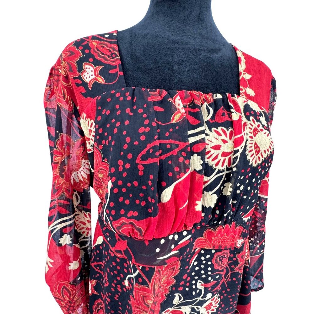 Bay Studio Milk Maid Babydoll Top Womens Size XL Tie Back‎ Sheer Square Neck Y2K